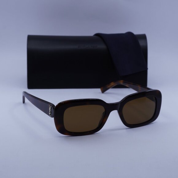 Saint Laurent SLM130 004 Sunglasses Havana Rectangle Frame, Nicotine Lenses - Picture 12 of 12